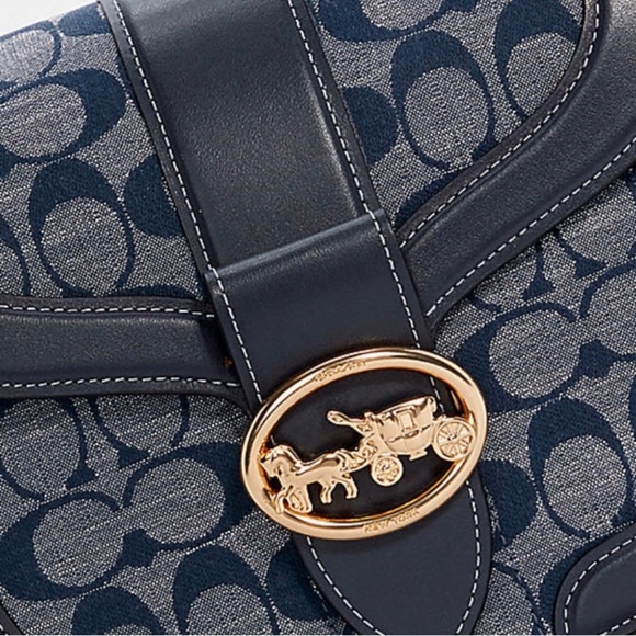 Coach Georgia Saddle Bag in Signature Chambray Blue Tan Crossbody Shoulder Bag - Picture 6 of 15